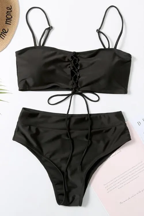 Lace Up High Waist Bikini Set
