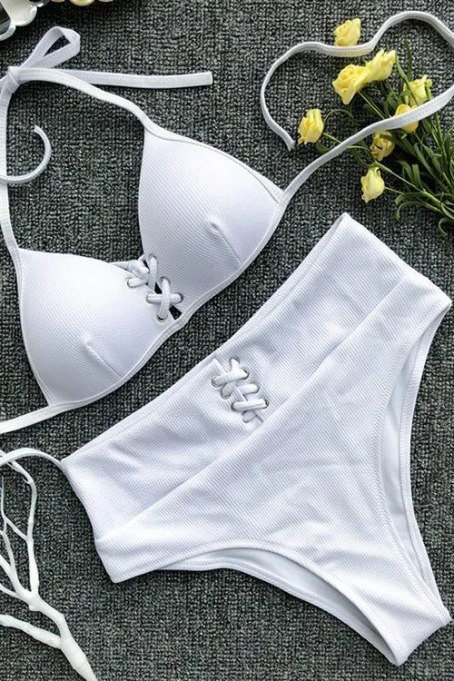 Lace Up High Waist Bikini Set