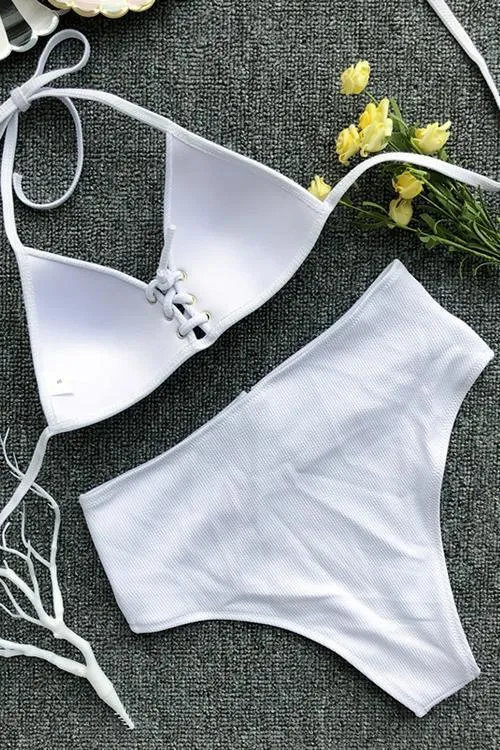 Lace Up High Waist Bikini Set