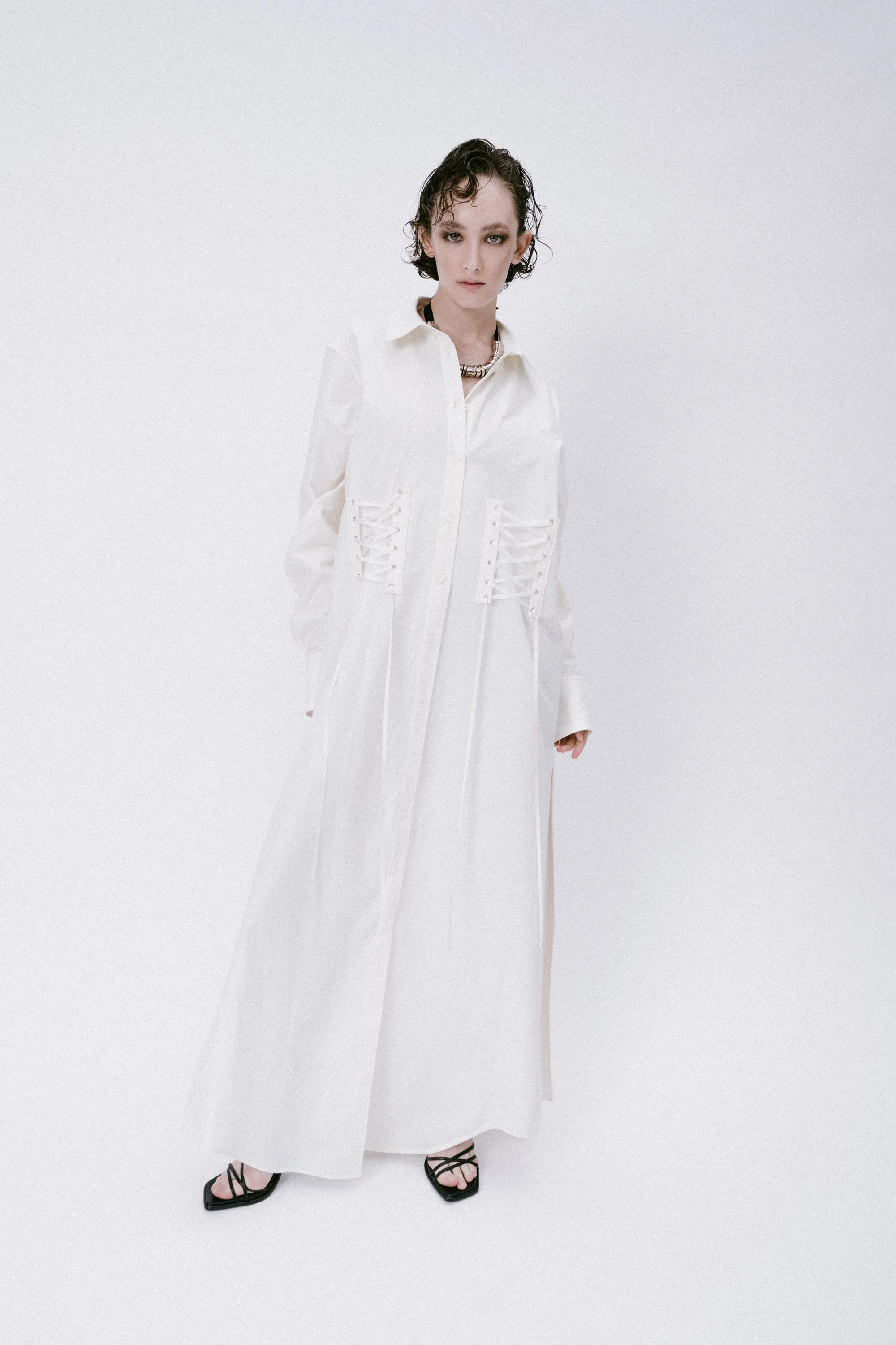 Lace-up Nylon Shirt Dress