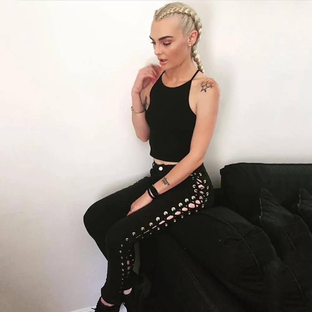 Lace-Up Rivet Jeans