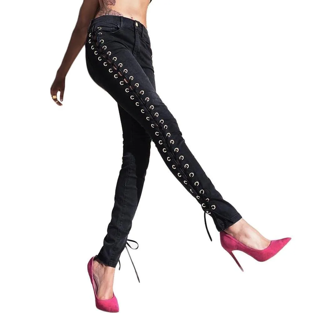 Lace-Up Rivet Jeans