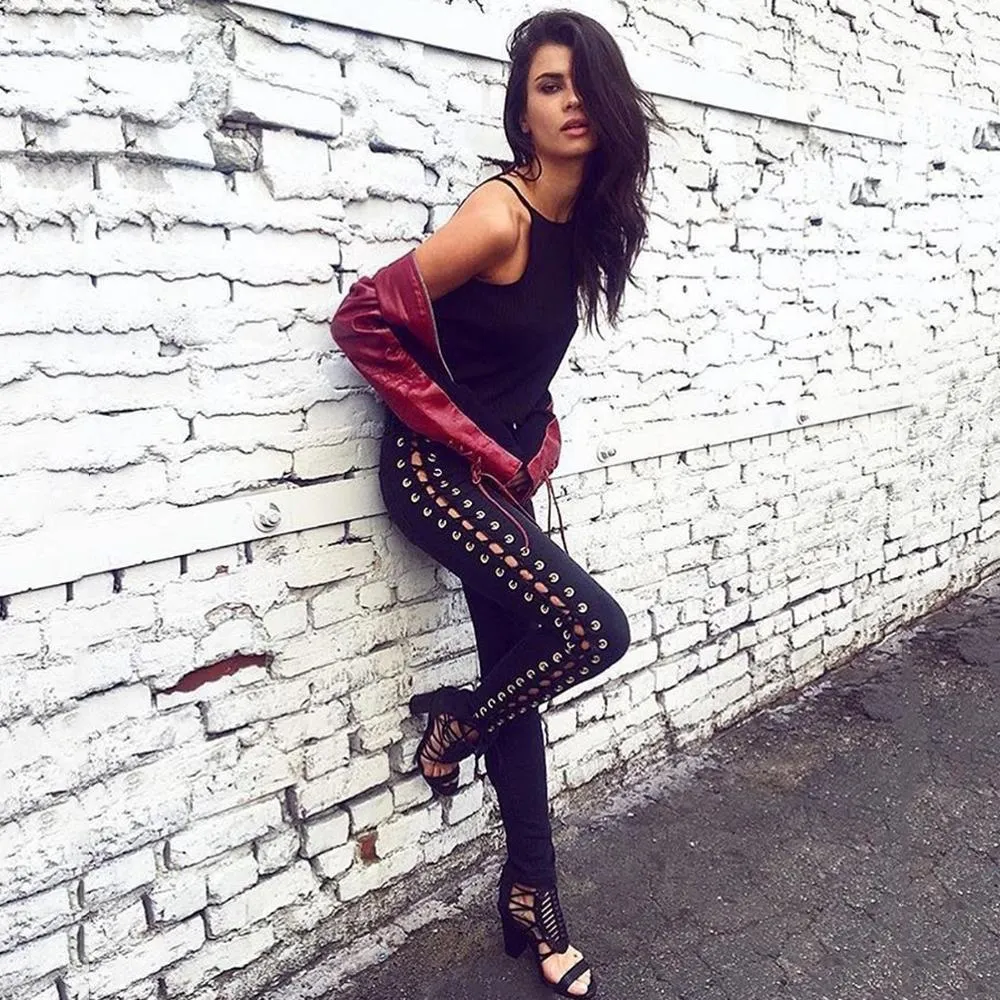 Lace-Up Rivet Jeans
