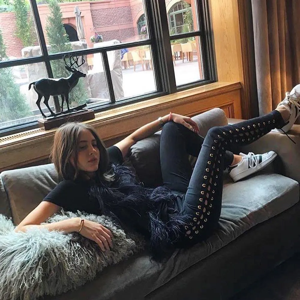 Lace-Up Rivet Jeans