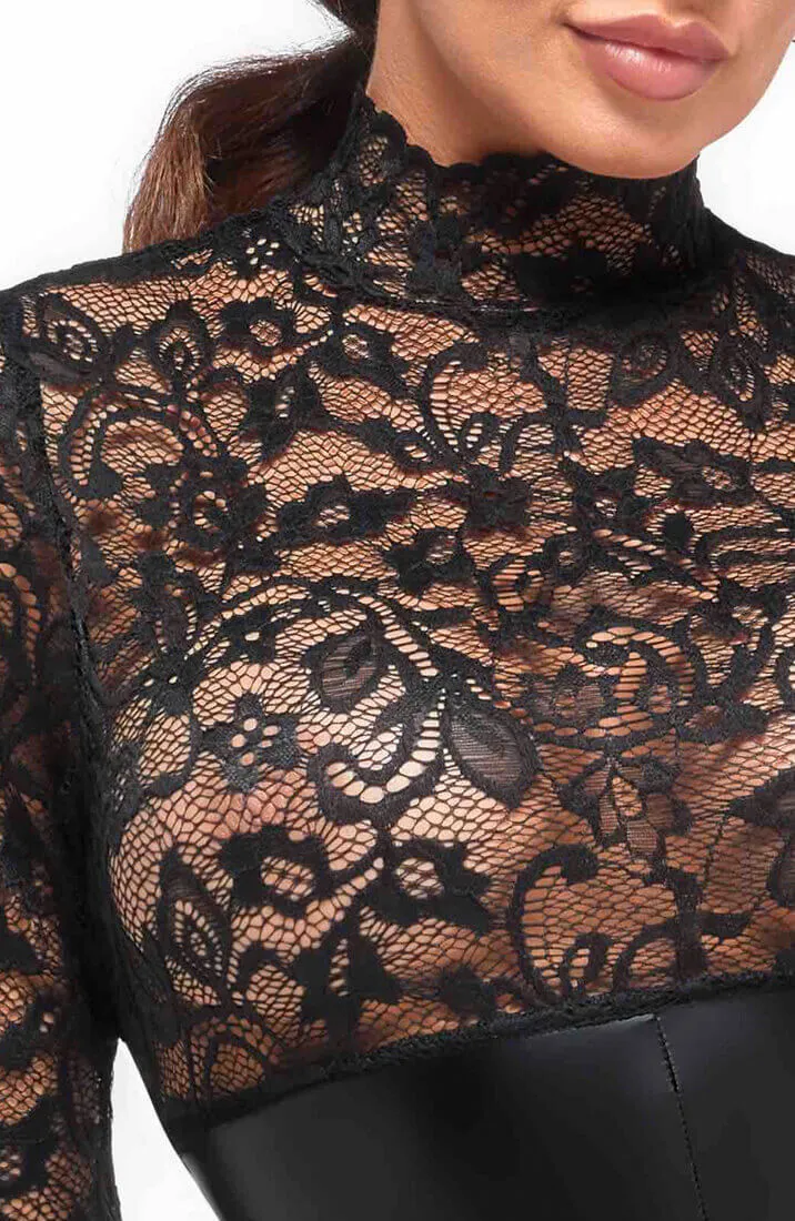 Lace X Wet look catsuit - Touché!