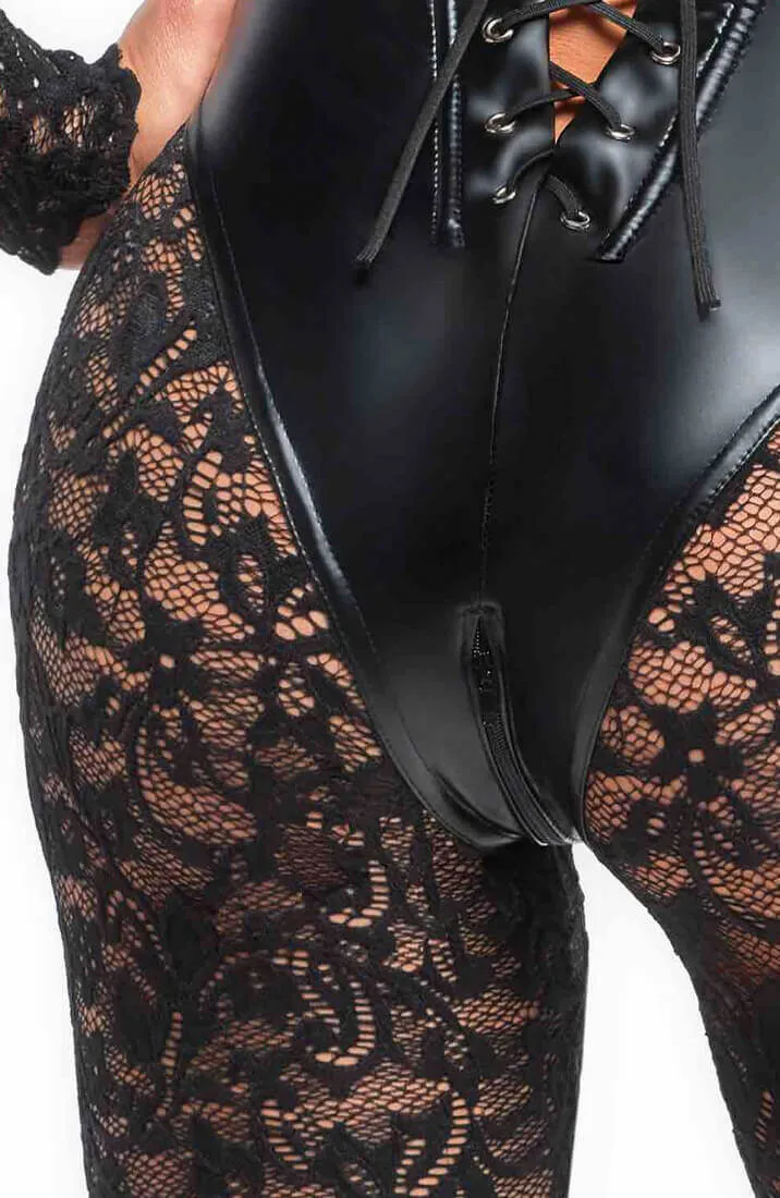 Lace X Wet look catsuit - Touché!
