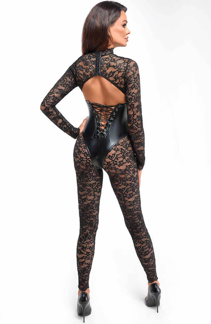 Lace X Wet look catsuit - Touché!