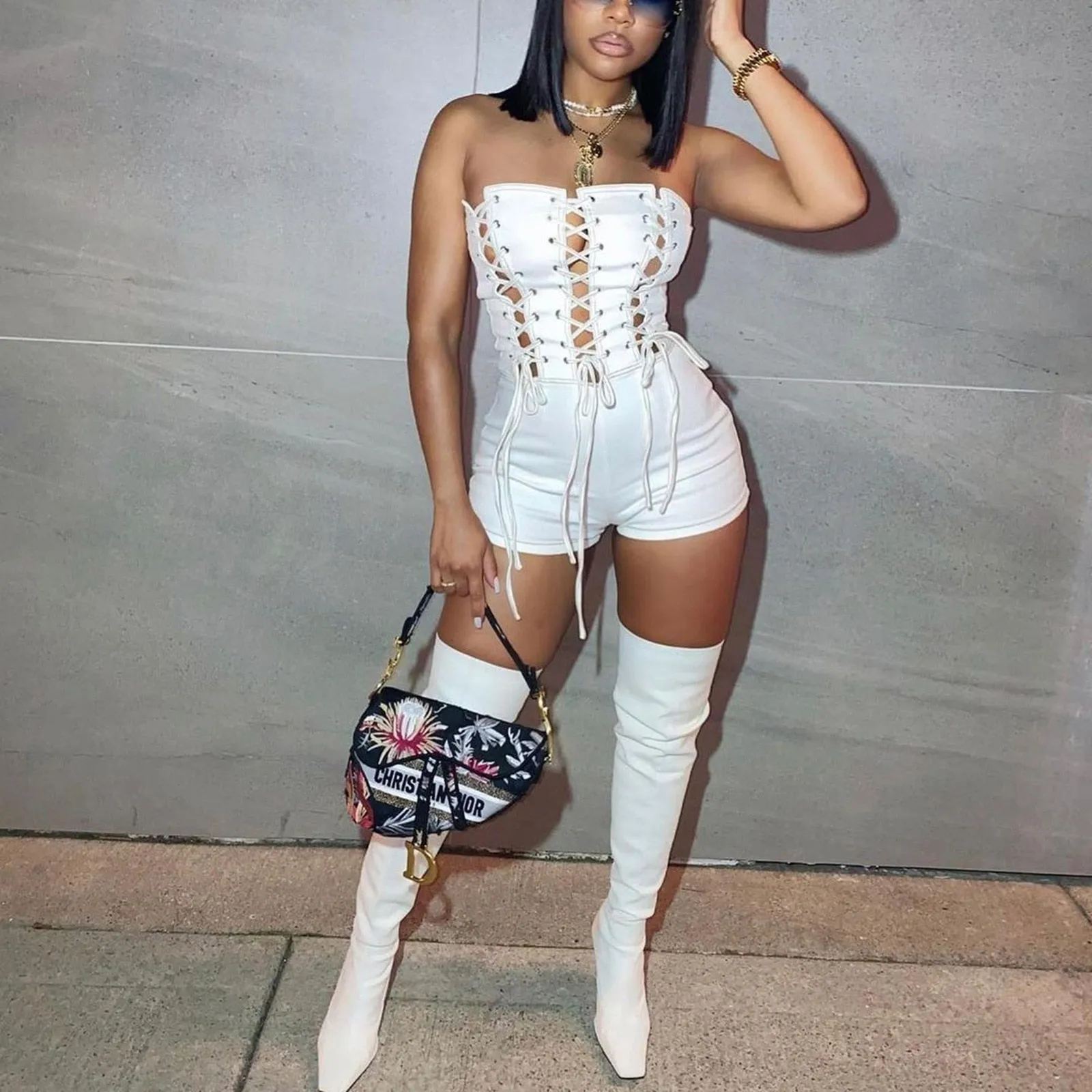 Lady Lace Up Sexy Romper