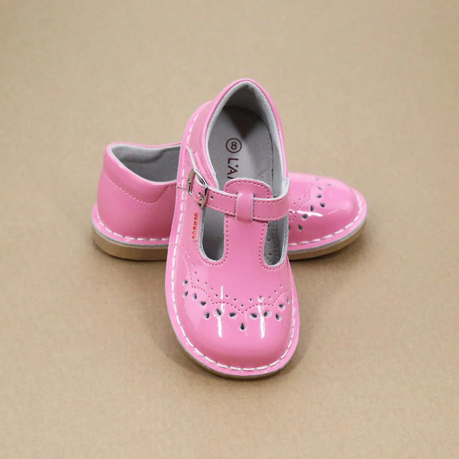 L'Amour Girls T-Strap Embroidered Stitch Down Mary Jane