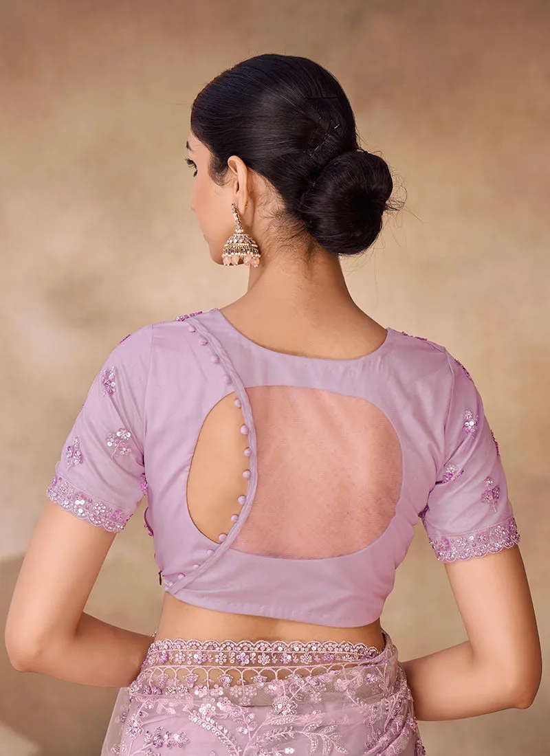 Lavender Sequence Embroidery Party Wear Saree