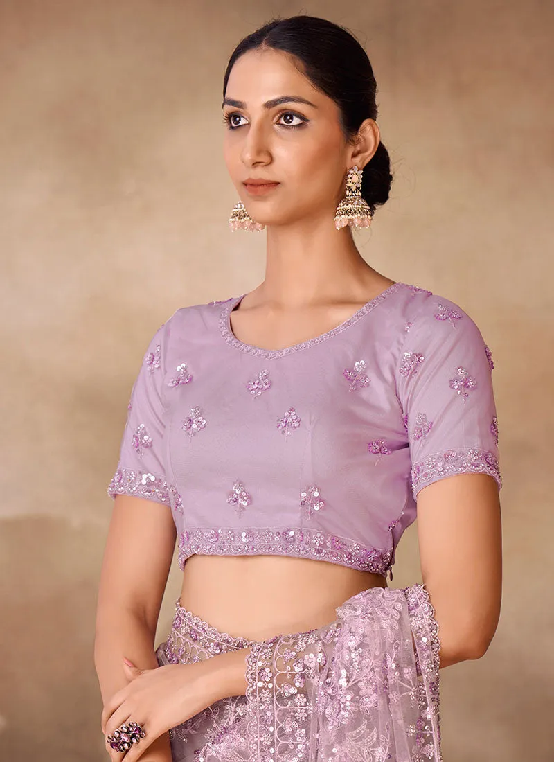 Lavender Sequence Embroidery Party Wear Saree