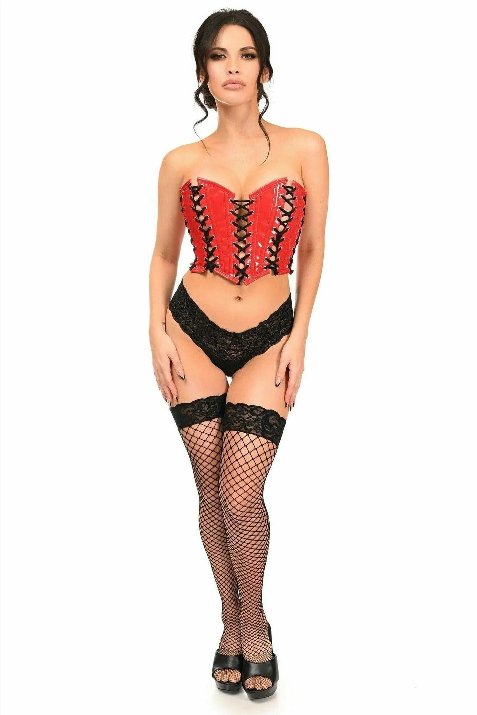 Lavish Red Patent w/Black Lacing Lace-Up Bustier