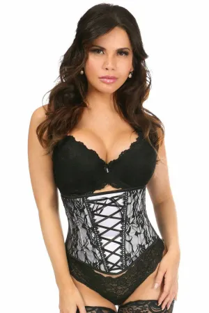 Lavish White Lace-Up Underbust Corset w/Black Lace