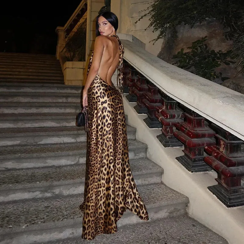 Leopard Backless Maxi Dress