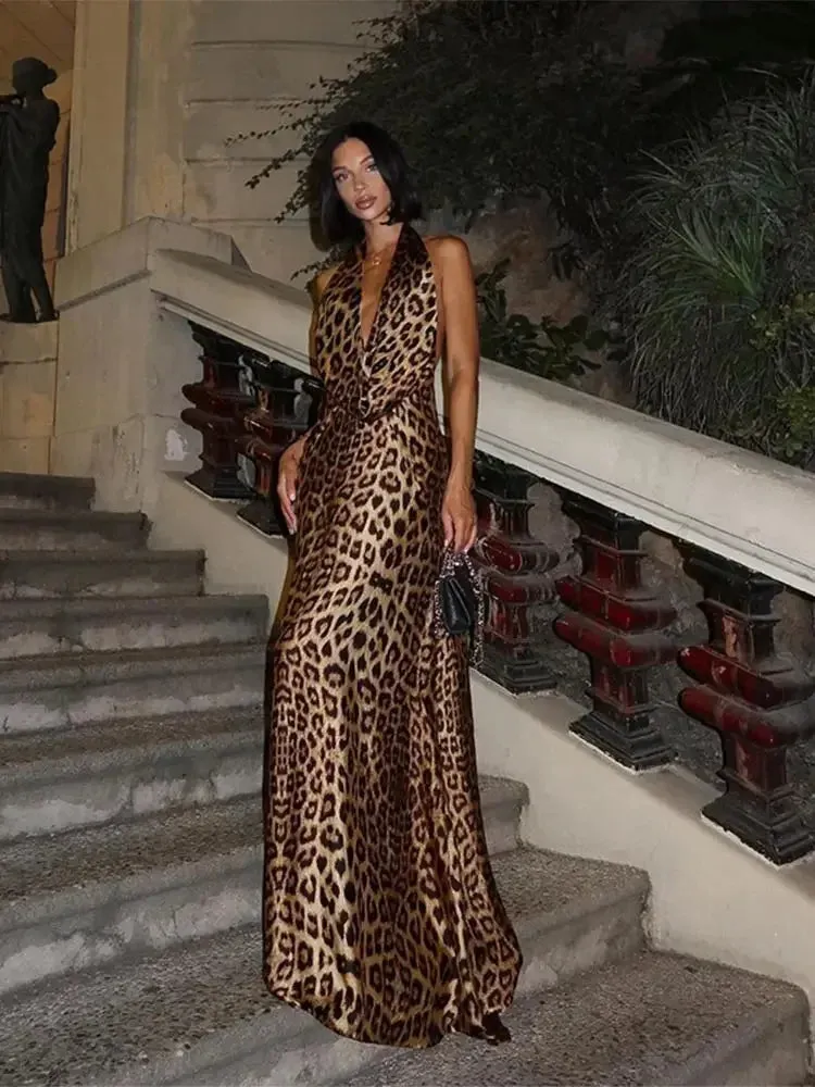 Leopard Backless Maxi Dress