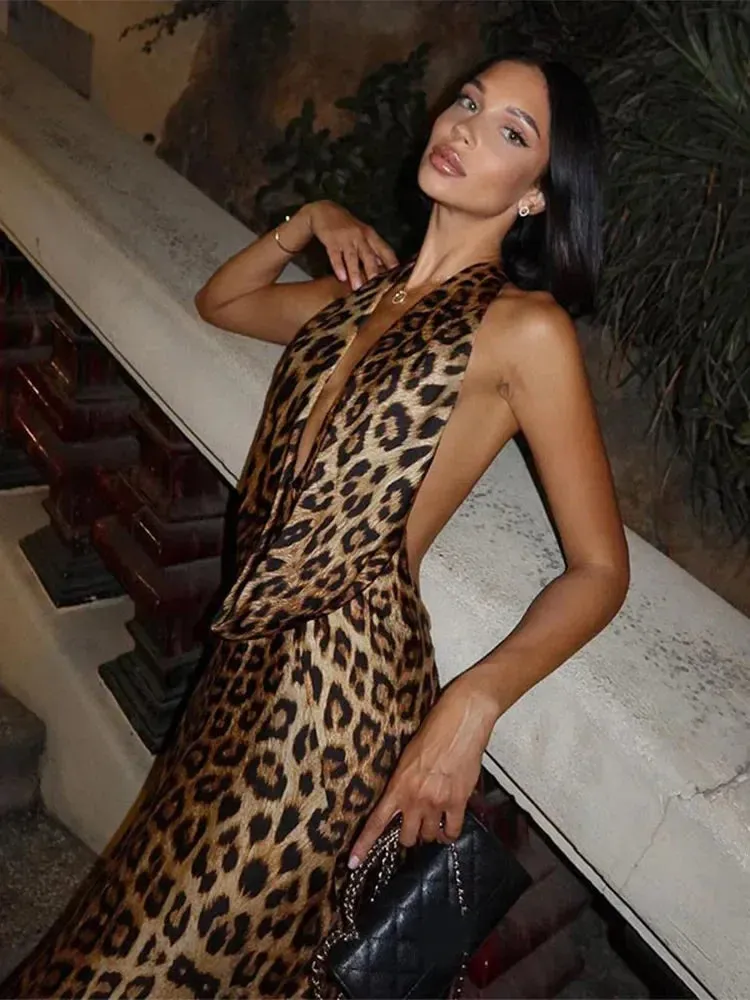 Leopard Backless Maxi Dress
