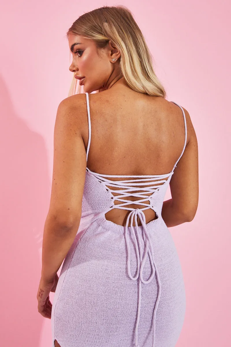 Lilac Knit Lace Up Back Midi Dress - Rory