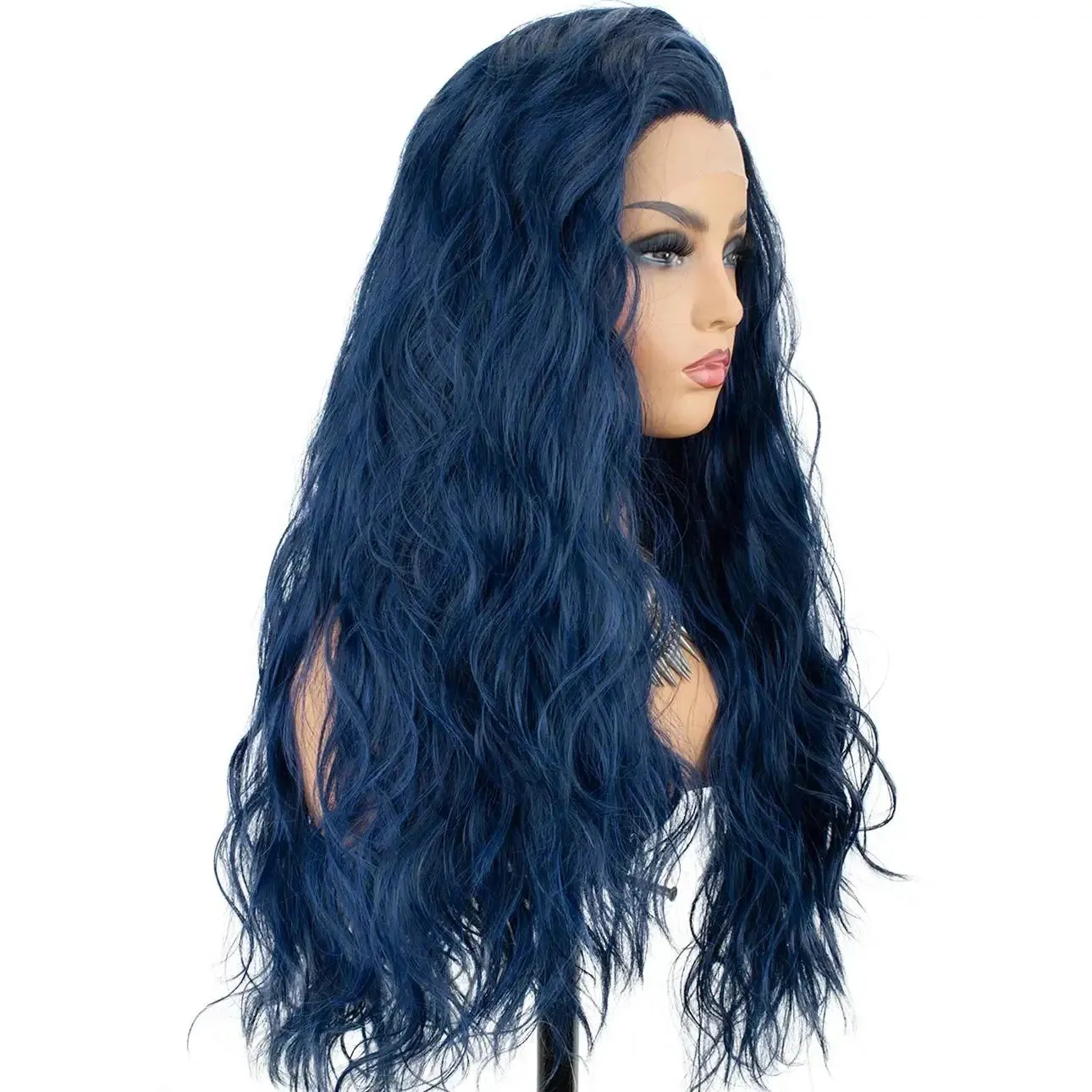 Long Blue Wavy Lace Front Wig