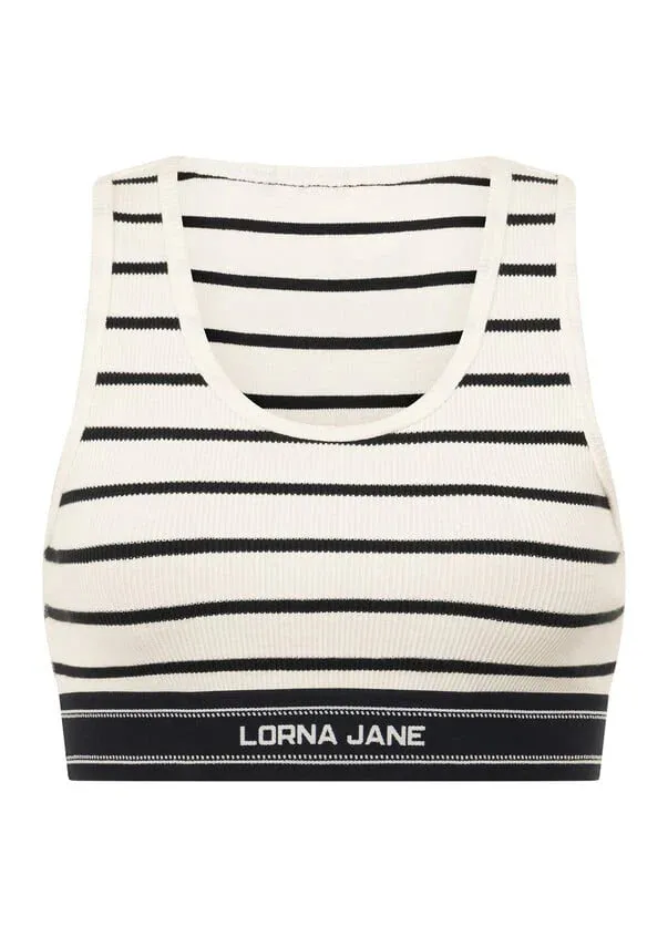 Lorna Jane Horizon Striped Rib Tank - Black/Porcelain Stripe