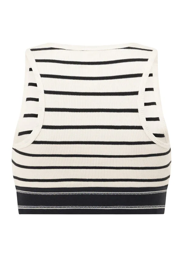 Lorna Jane Horizon Striped Rib Tank - Black/Porcelain Stripe
