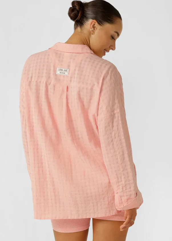 Lorna Jane Summer Stripe Textured Top - Peach
