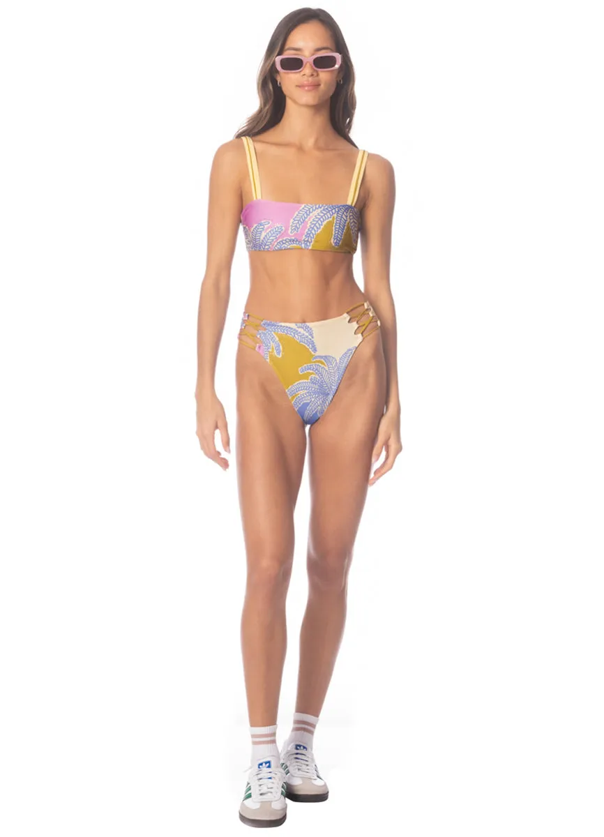 Maaji Periwinkle Palms Applauses High Rise Lace Up Bikini Bottom