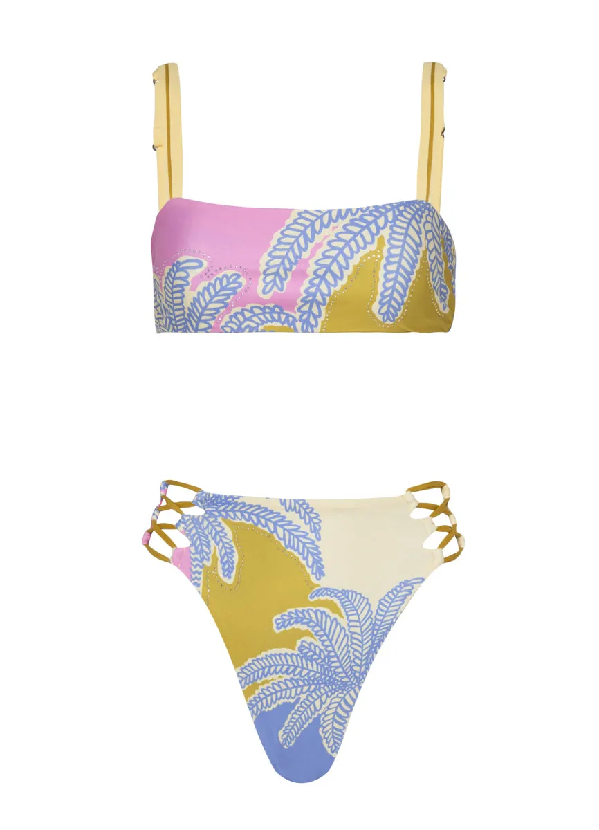 Maaji Periwinkle Palms Applauses High Rise Lace Up Bikini Bottom