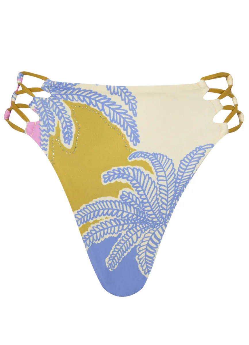 Maaji Periwinkle Palms Applauses High Rise Lace Up Bikini Bottom