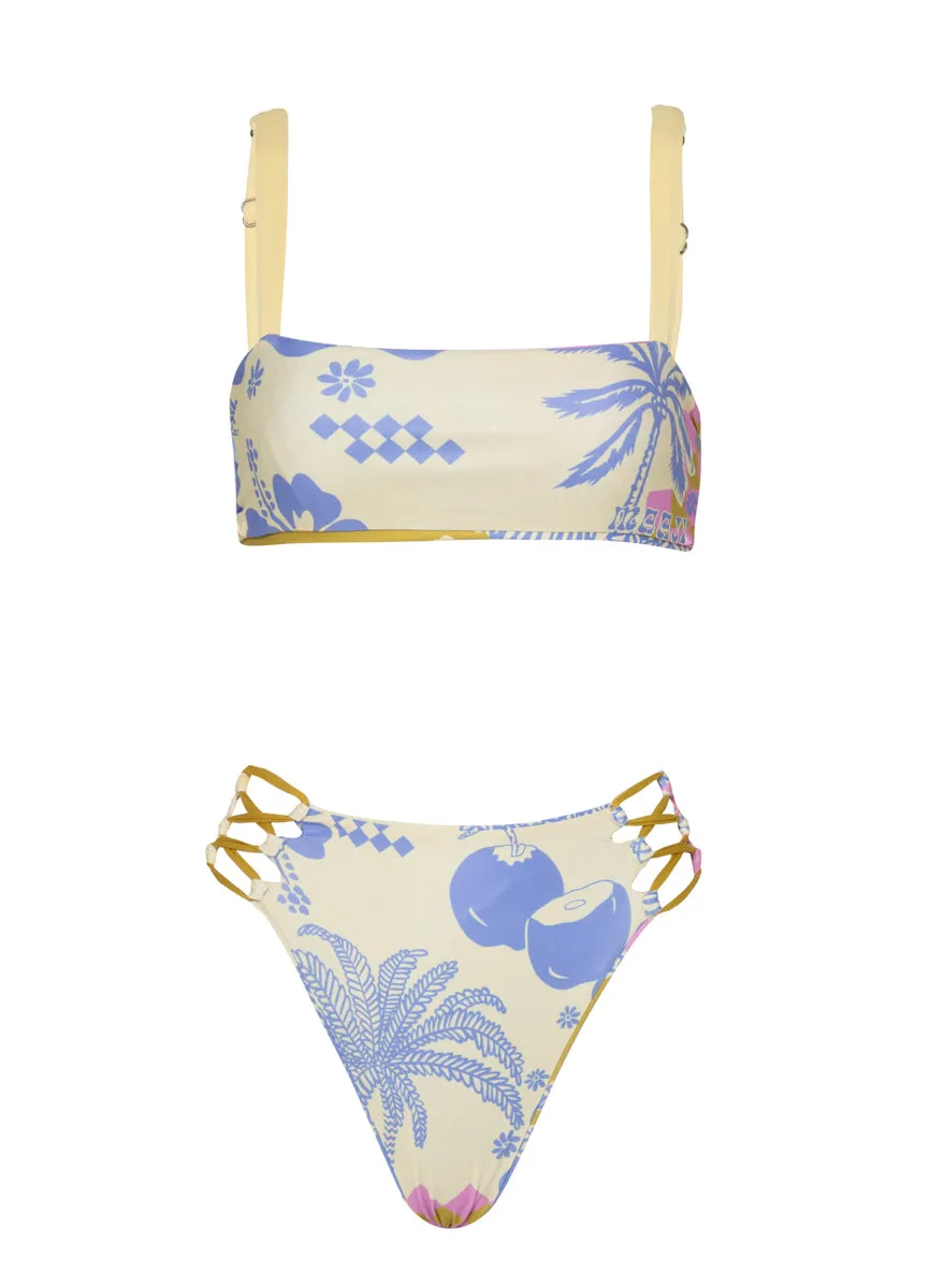 Maaji Periwinkle Palms Applauses High Rise Lace Up Bikini Bottom