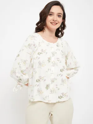 Madame Floral Off-White Round Neck Top