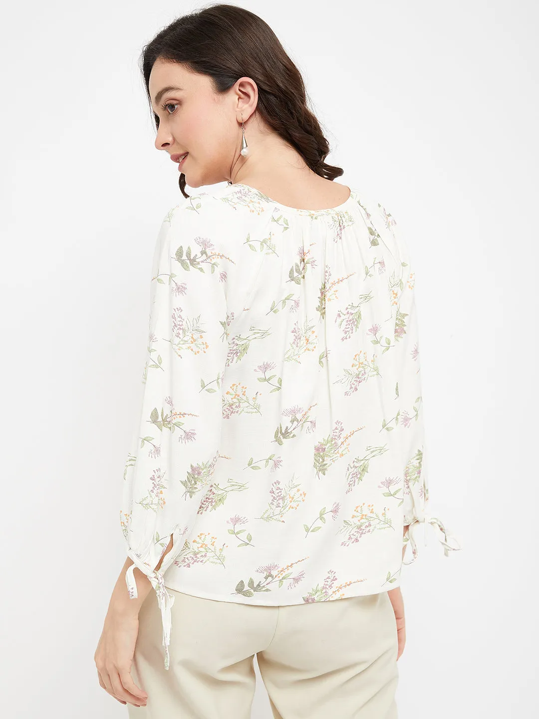 Madame Floral Off-White Round Neck Top