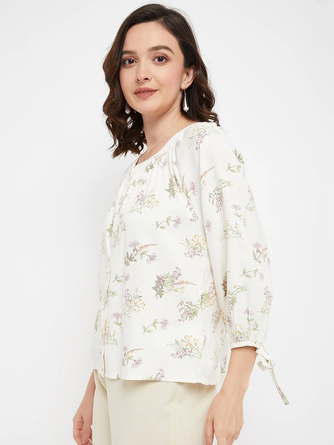 Madame Floral Off-White Round Neck Top