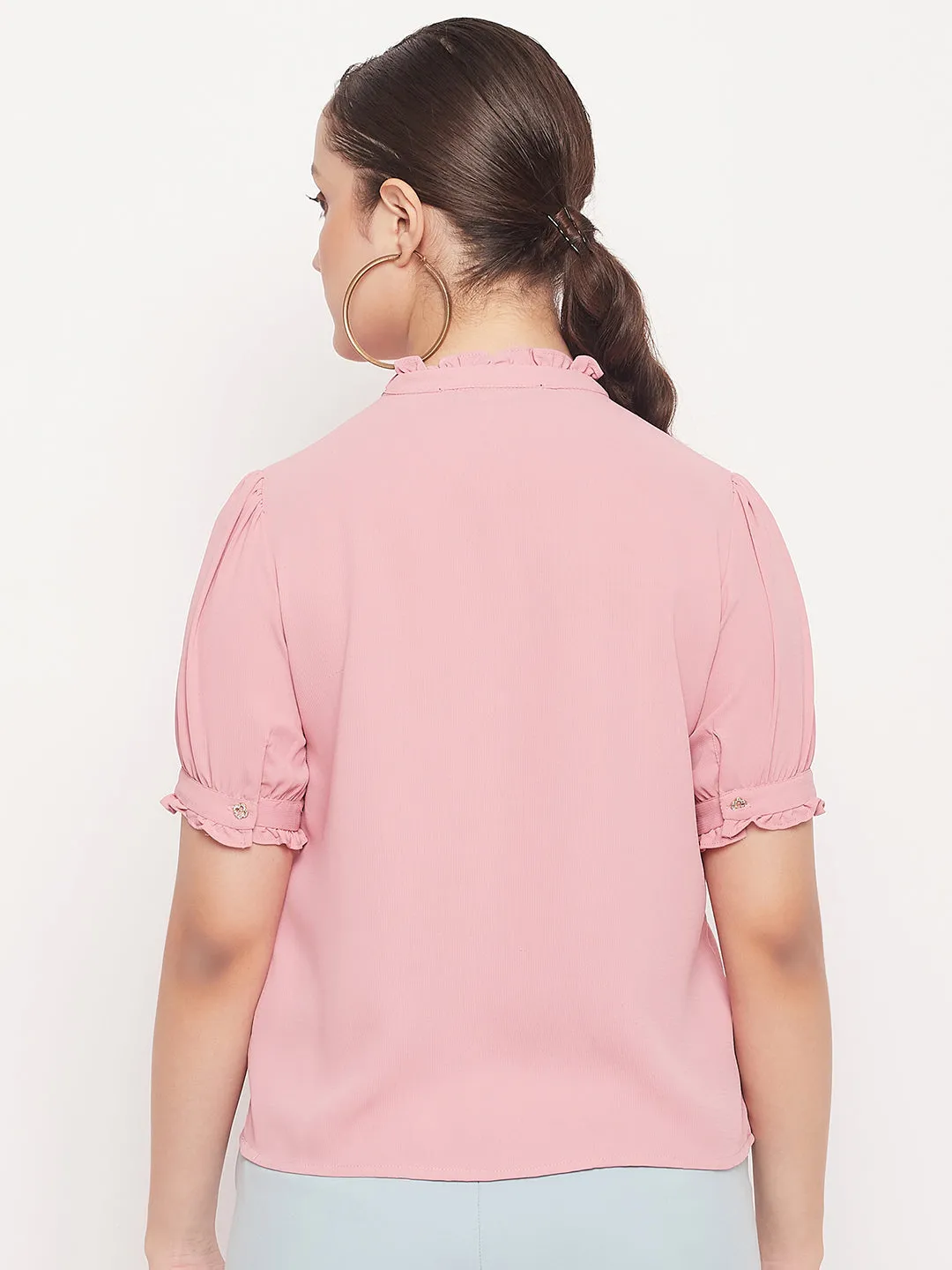 Madame Pink High Neck Ruffled Top