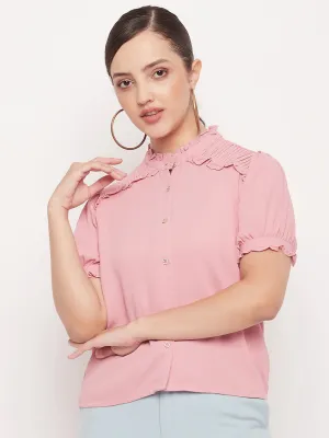 Madame Pink High Neck Ruffled Top