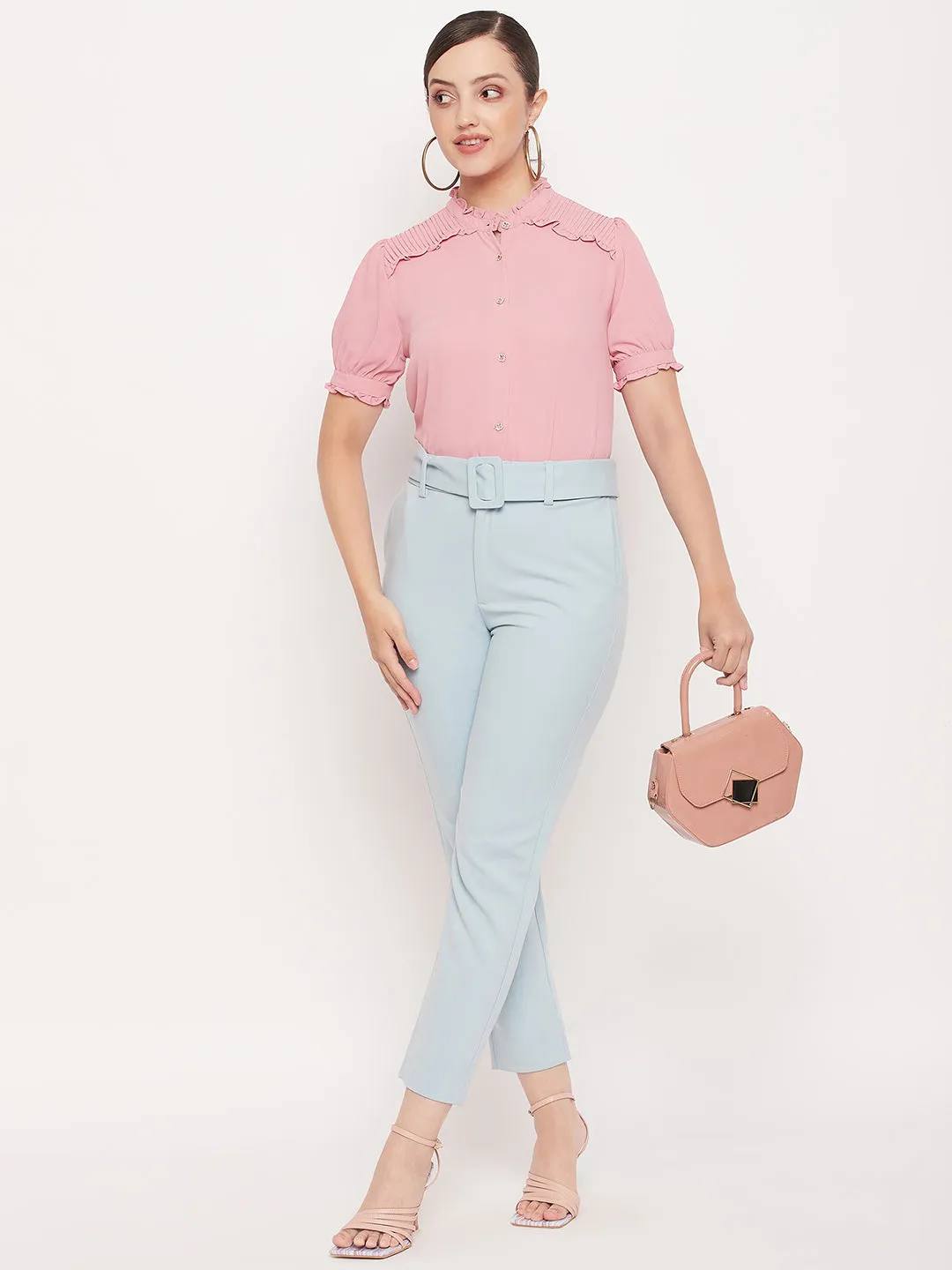 Madame Pink High Neck Ruffled Top