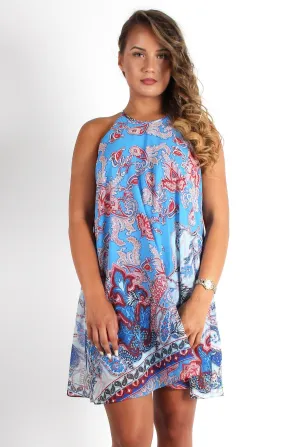 Maggie Blue Paisley High Neck Dress