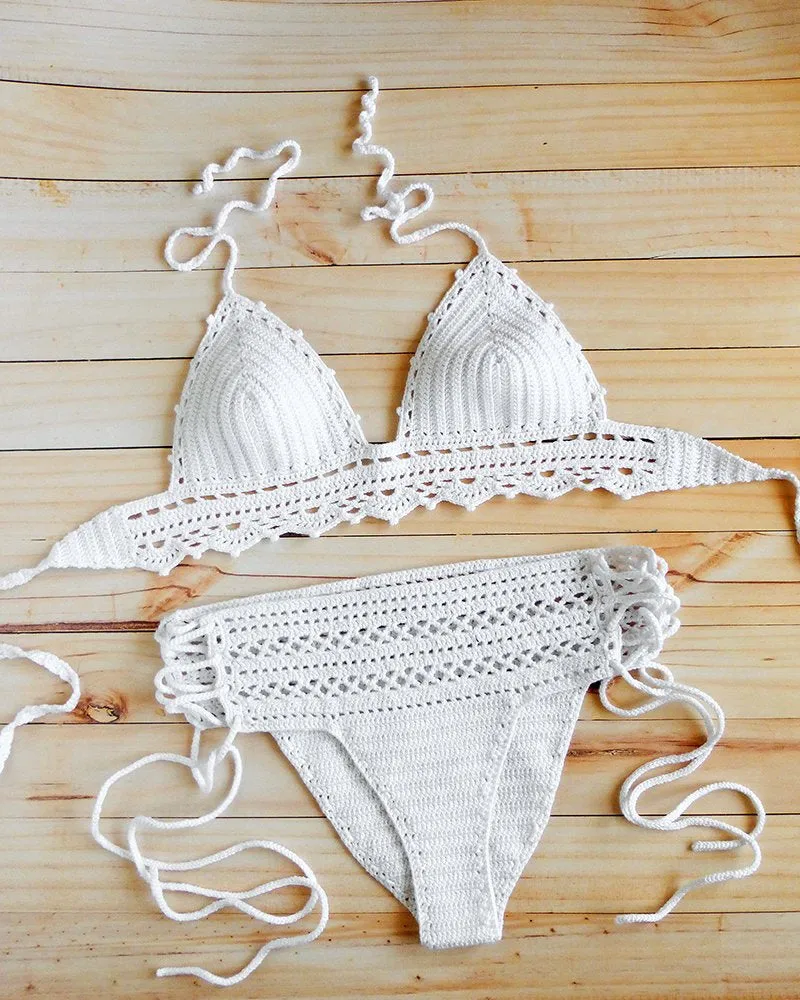 Maracuja White High Waist Crochet Lace Swimsuit