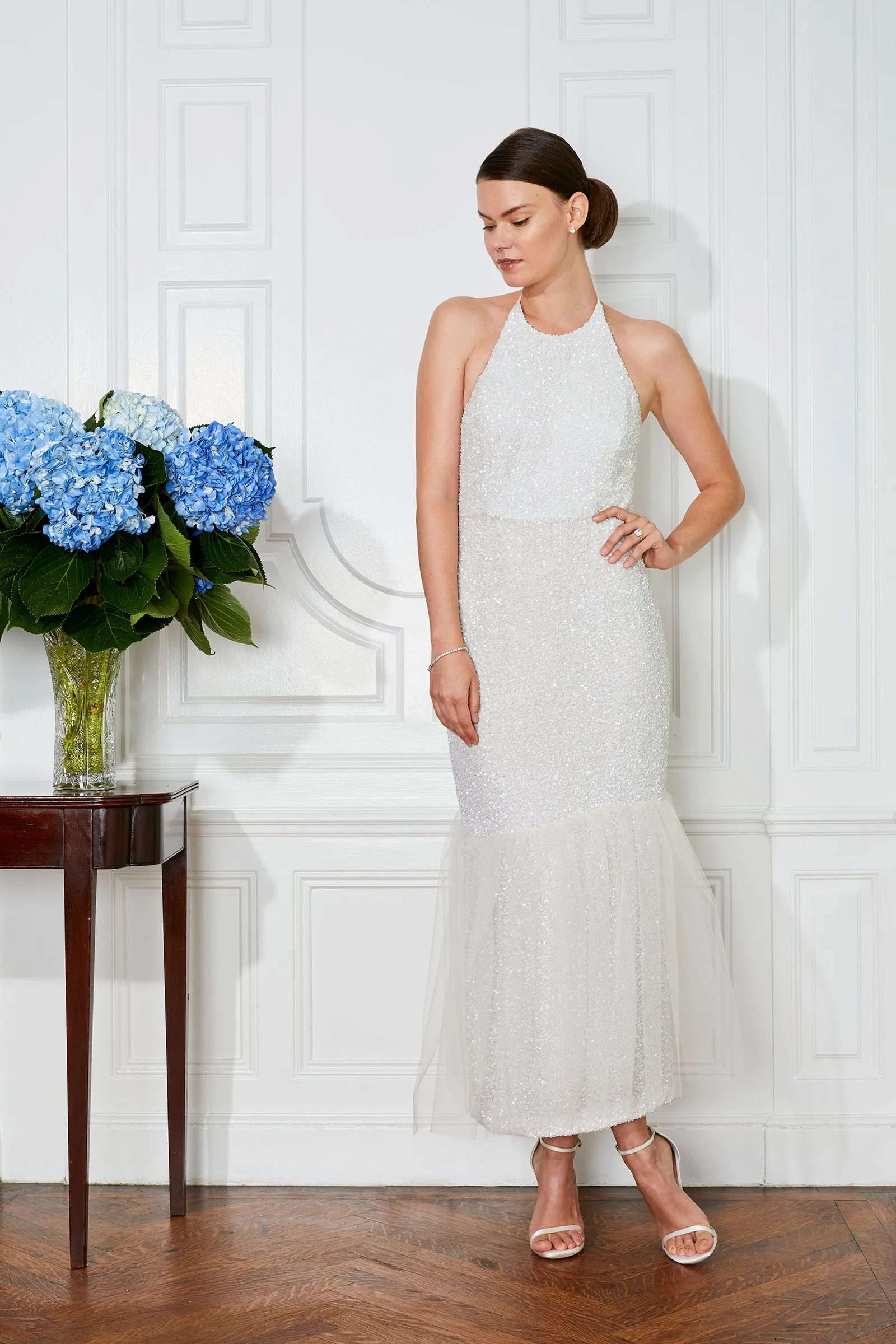 Margaret Sequin and Tulle Halter Neck Wedding Dress