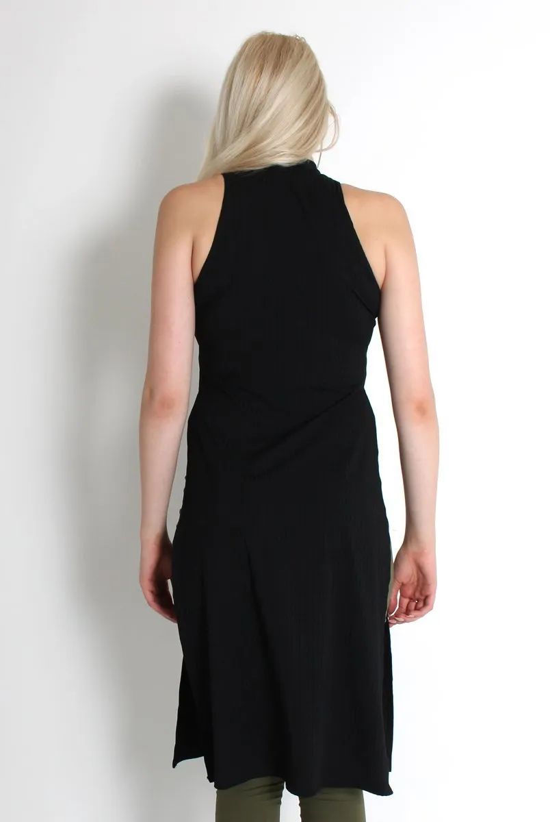 Mariah Black Ribbed Split Side Top