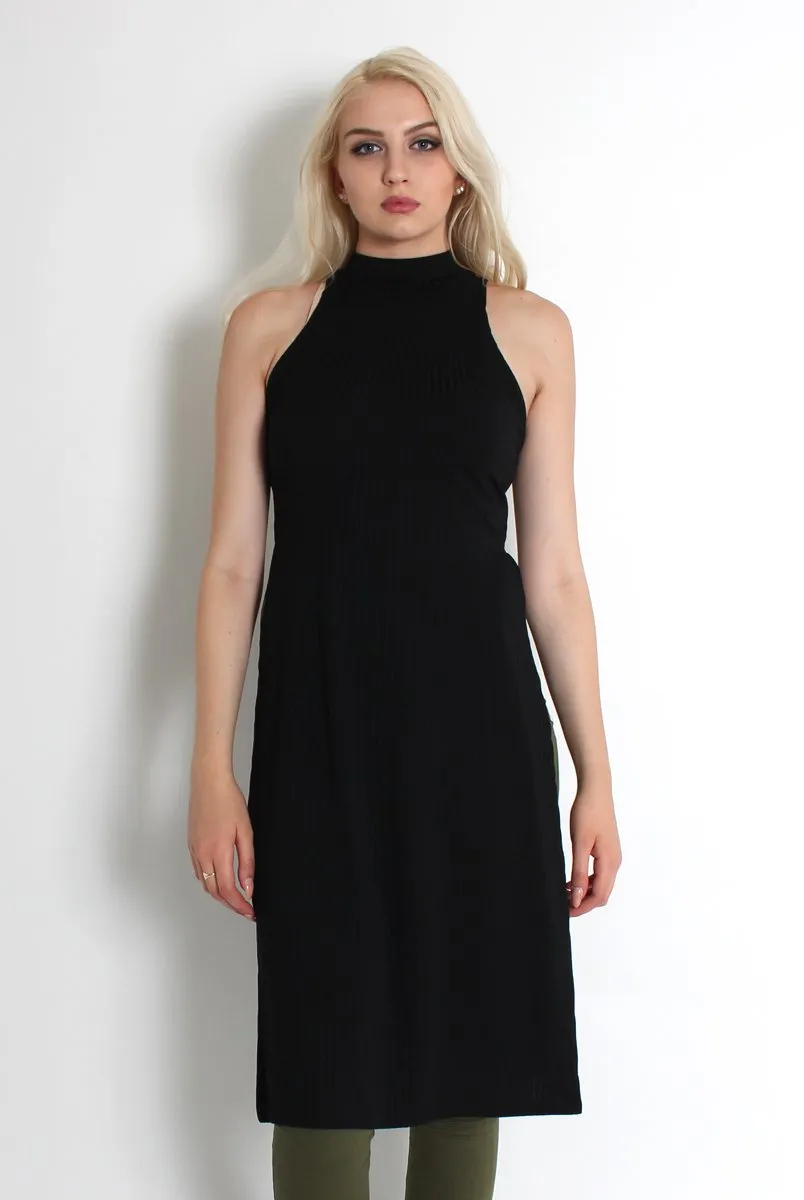 Mariah Black Ribbed Split Side Top