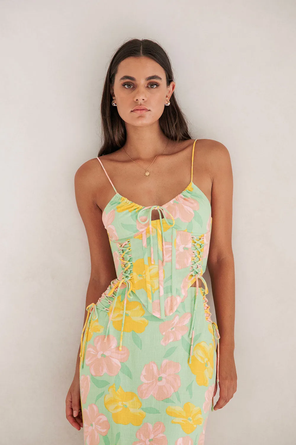 Marselle Midi Skirt - Rose Fill Green