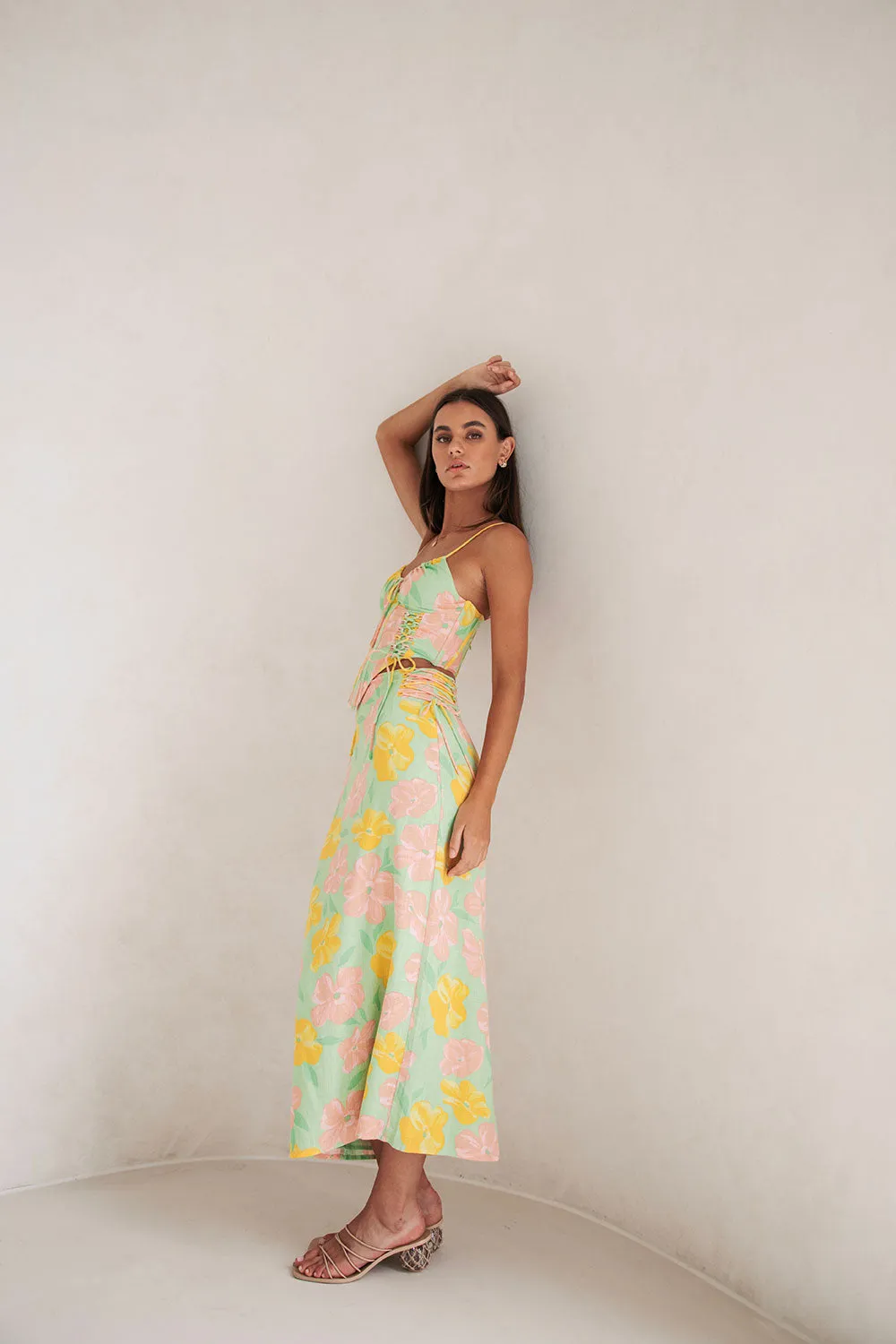 Marselle Midi Skirt - Rose Fill Green