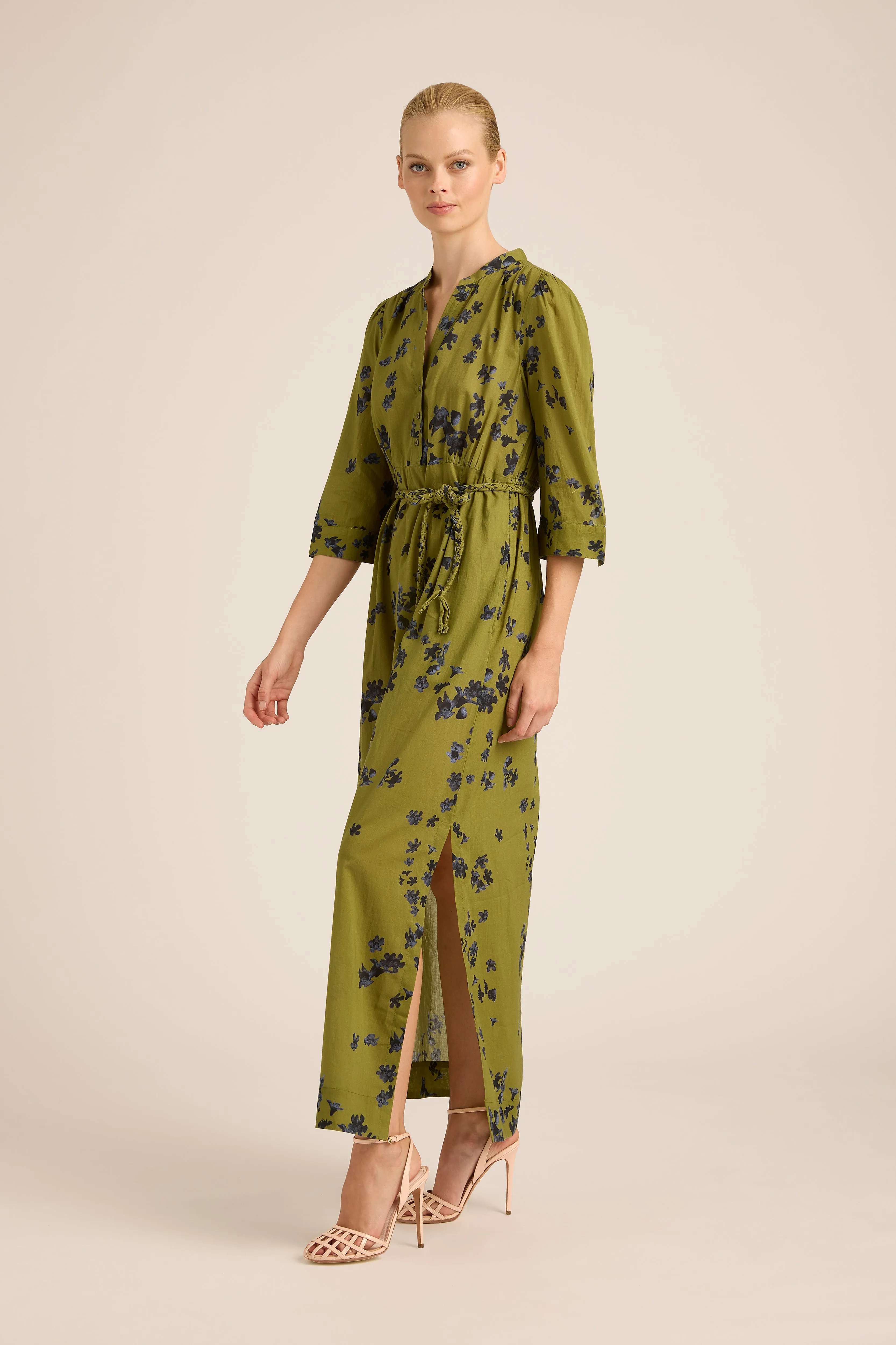 MARY HARPER OLIVE COTTON LONG DRESS