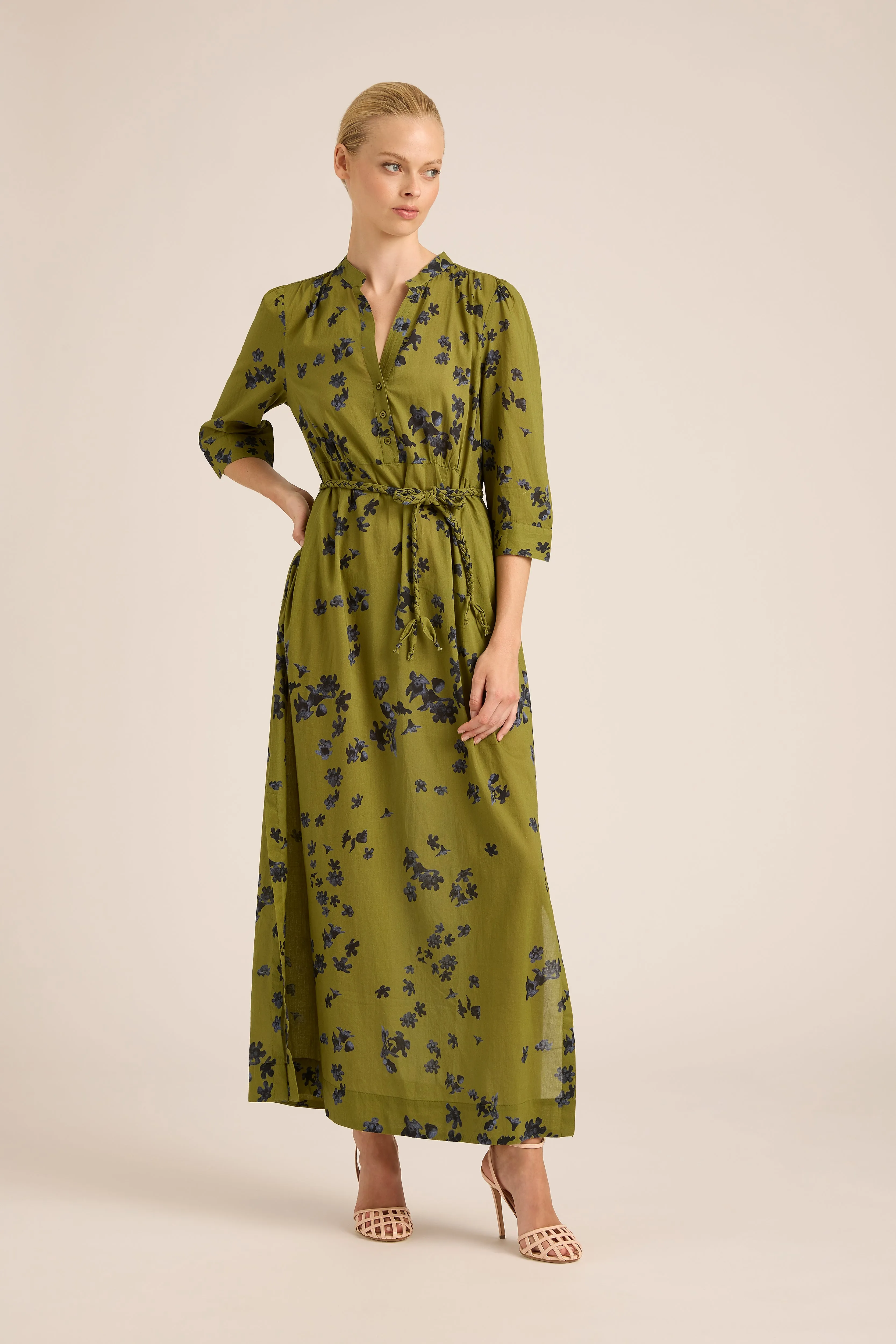 MARY HARPER OLIVE COTTON LONG DRESS