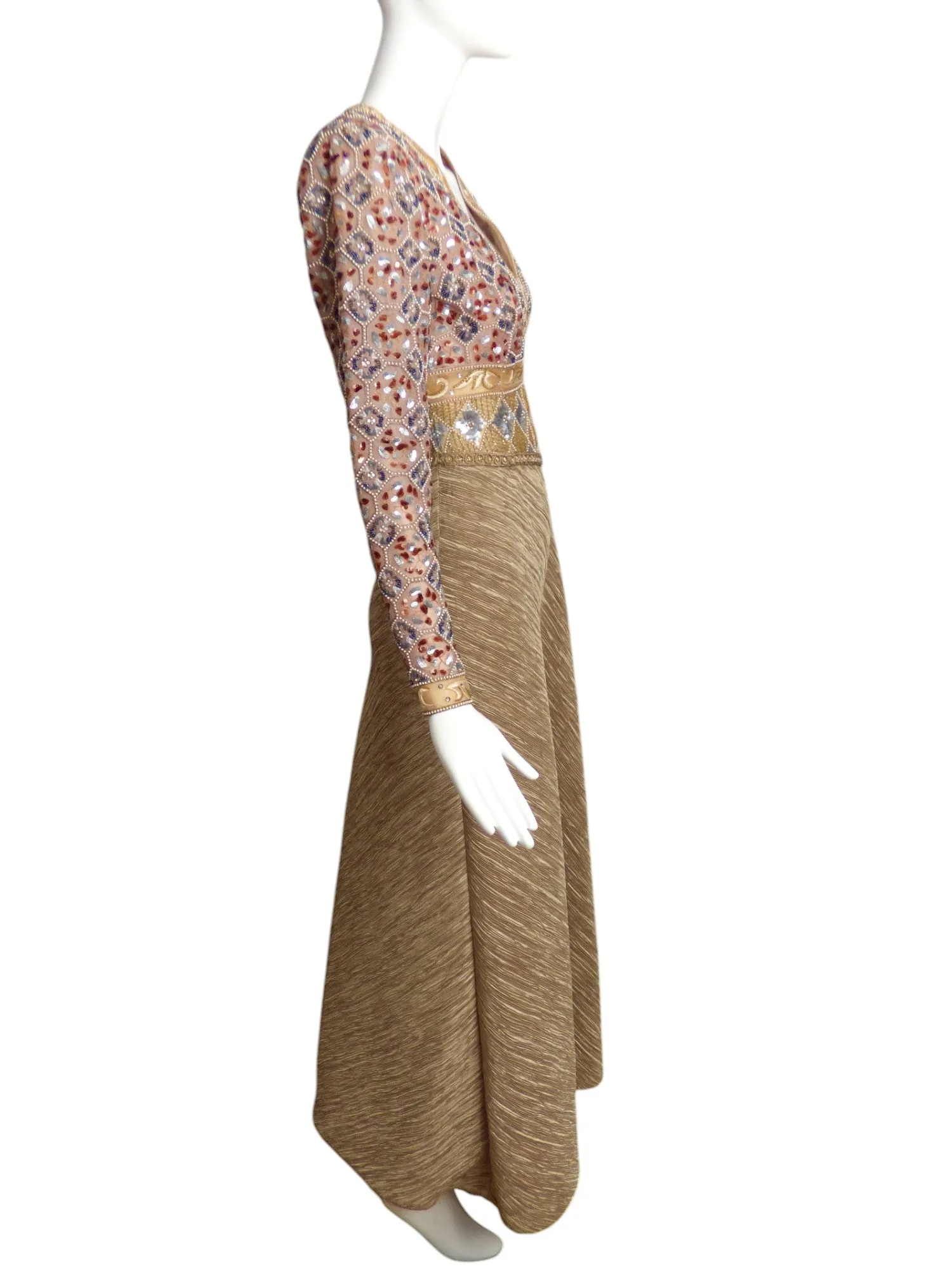 MARY MCFADDEN- 1990s Embellished Plisse Evening Gown, Size 4