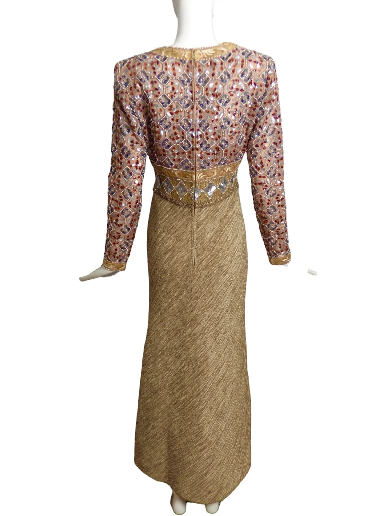 MARY MCFADDEN- 1990s Embellished Plisse Evening Gown, Size 4