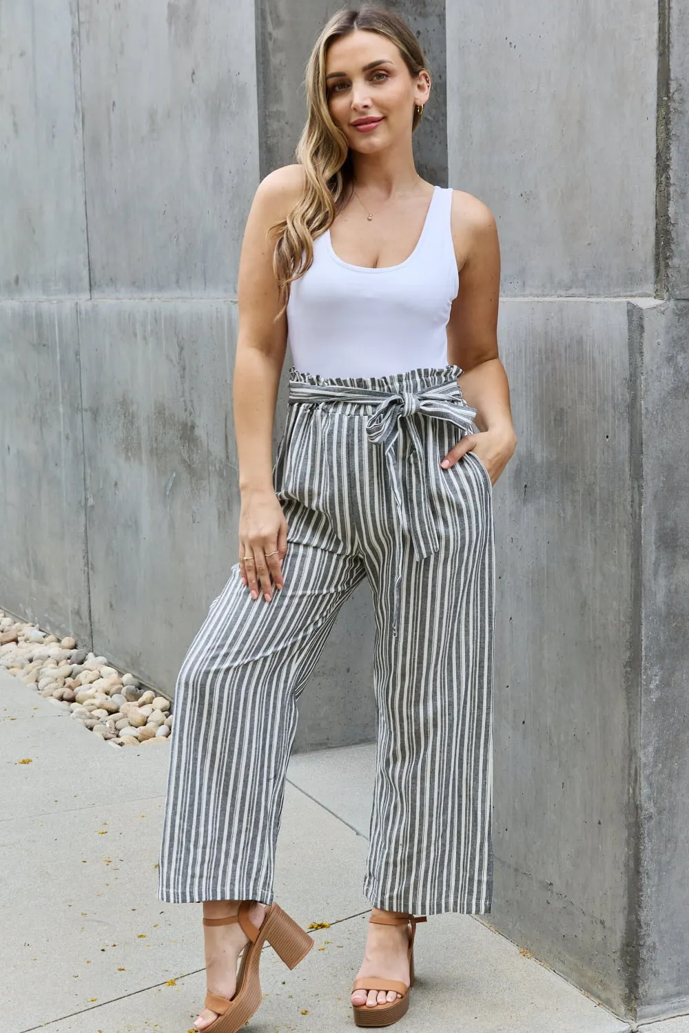 Mary Paperbag Waist Striped Culotte Pants