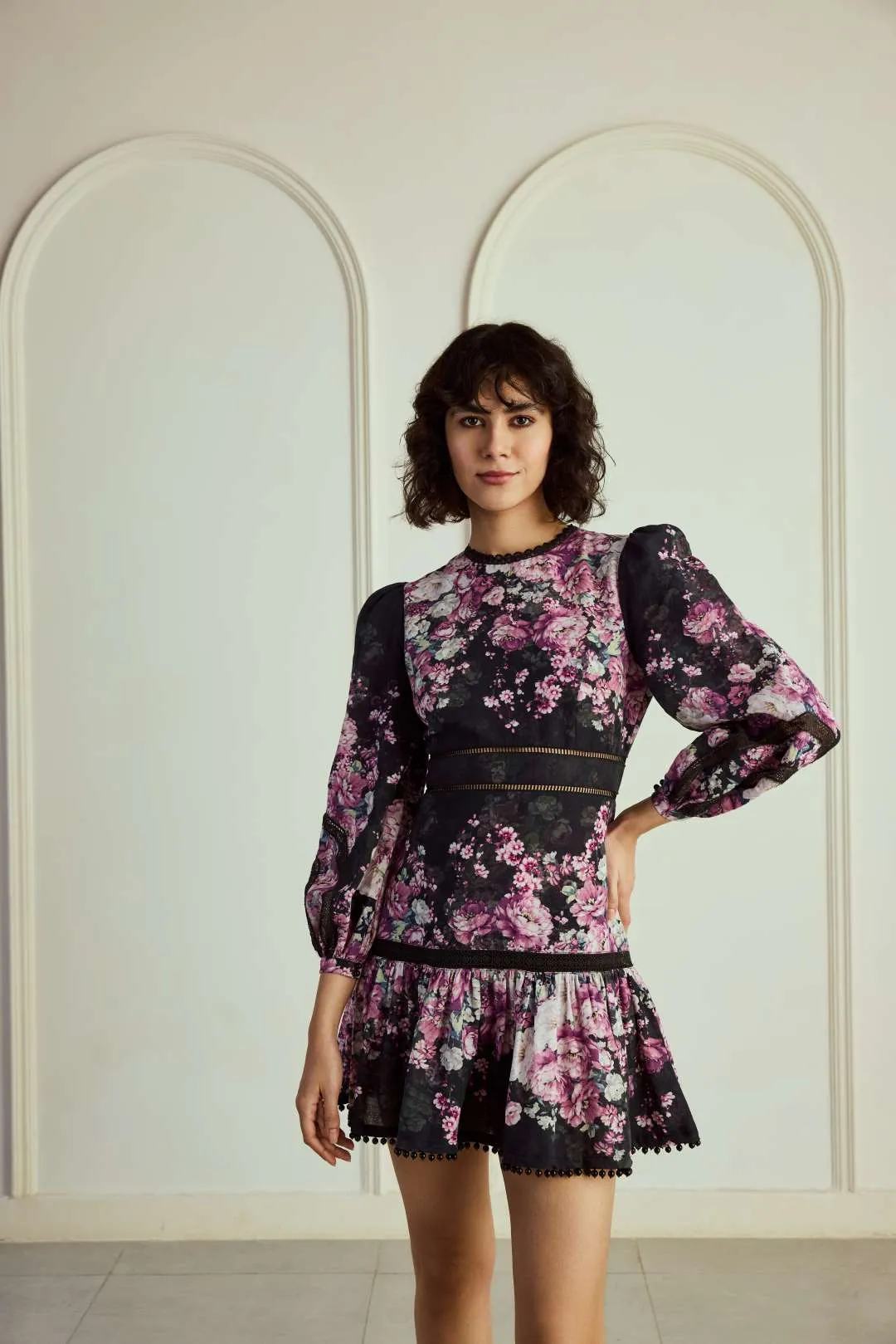 Mary short Magenta printed dress