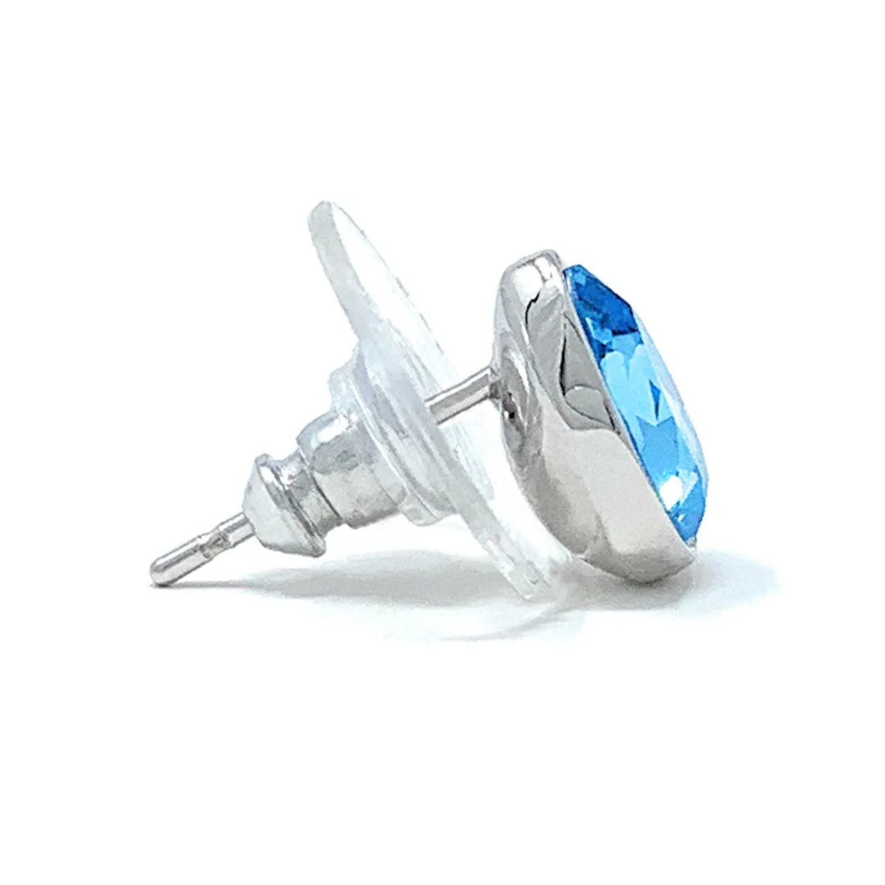 Mary Small Stud Earrings with Blue Aquamarine Drop Crystals from Swarovski Silver Toned Rhodium Plated