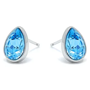 Mary Small Stud Earrings with Blue Aquamarine Drop Crystals from Swarovski Silver Toned Rhodium Plated